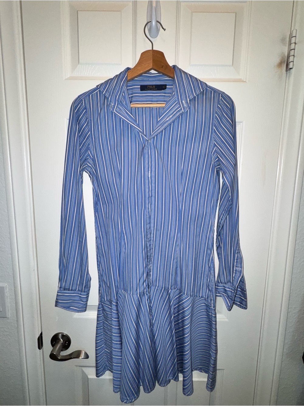 Polo by Ralph Lauren Blue and White Striped Long-Sleeve Shirt Dress - Picture 1 of 2